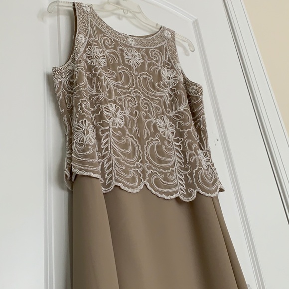 JKARA Dresses & Skirts - JKARA beaded evening dress in beige